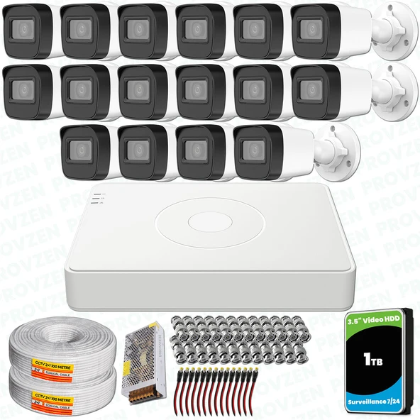 Provzen Hikvision 16 Kameralı Full HD Geniş Açı Güvenlik Kamerası 1TB Olay Anında bildirim ürün görseli