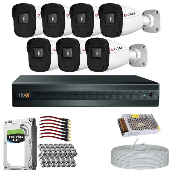 RİVO Dcam 7 Kameralı 40 Metre Gece Görüşlü Set 1TB 7/24 Hdd ürün görseli