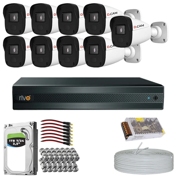 RİVO Dcam 9 Kameralı 40 Metre Gece Görüşlü Set 1TB 7/24 Hdd ürün görseli