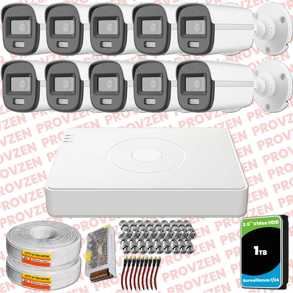 Provzen Hikvision ColorVu Full HD 10 Kameralı Gece Renkli Güvenlik Kamerası Olay Anında bildirim ürün görseli