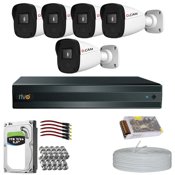 RİVO Dcam 5 Kameralı 40 Metre Gece Görüşlü Set 1TB 7/24 Hdd ürün görseli