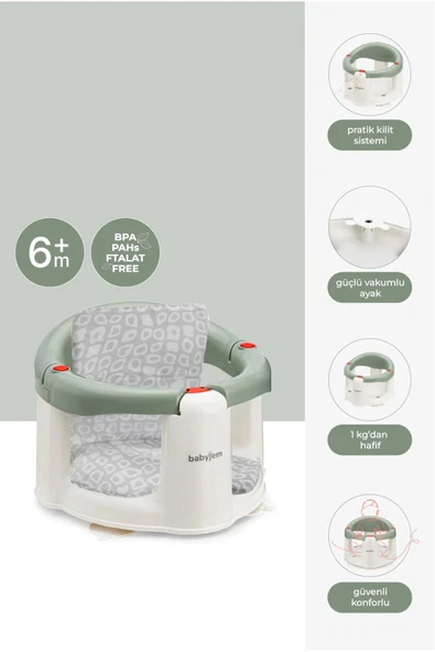 Babyjem Önden Açılır Banyo ve Mama Oturağı ve Minderi - 2 ' Li Set Soft Yeşil