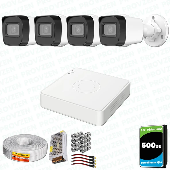 Provzen Hikvision 4 Kameralı Full HD Geniş Açı Güvenlik Kamerası 500GB Olay Anında bildirim ürün görseli