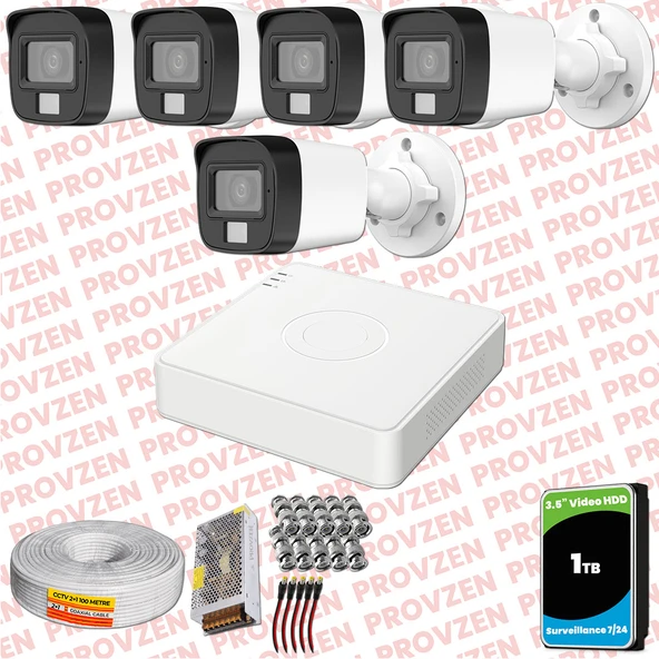 Provzen Hikvision 5 Kamera Hibrit ColorVu Full HD Güvenlik Kamera Olay Anında bildirim ürün görseli