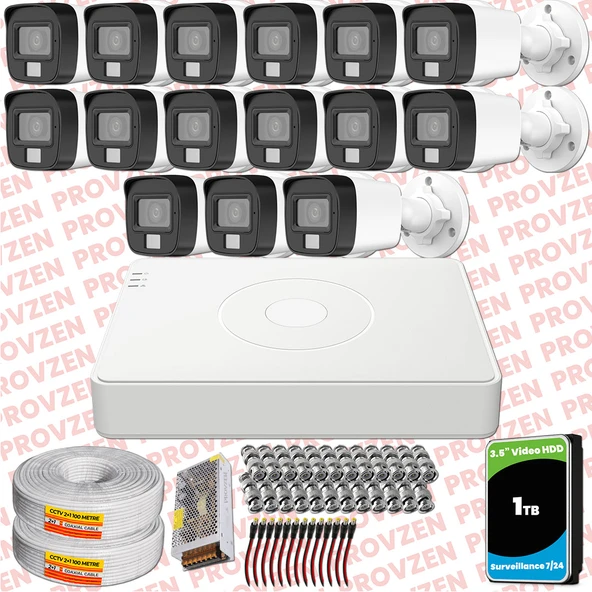 Provzen Hikvision 15 Kamera Hibrit ColorVu Full HD Güvenlik Kamera Olay Anında bildirim - 1