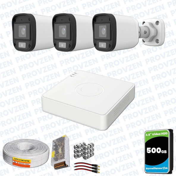 Provzen UNV Full HD 3 Kamera Renkli Gece Görüş Mikrofonlu Olay Anında bildirim ürün görseli 1