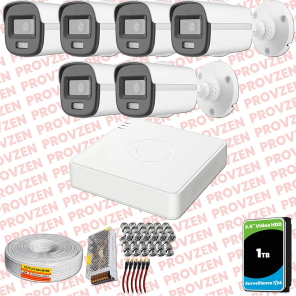 Provzen Hikvision ColorVu Full HD 6 Kameralı Gece Renkli Güvenlik Kamerası Olay Anında bildirim ürün görseli 1