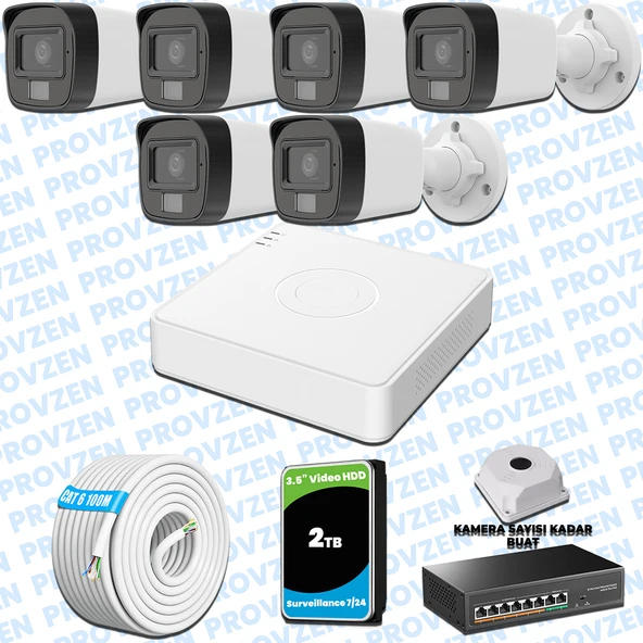 Provzen Hikvision 6’lı İP 4MP Güvenlik Kamerası Seti Colorvu Mikrofonlu Olay Anında Bildirim ürün görseli