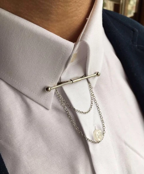 Her gömlek yakasına uygun silver klipsli yaka iğnesi