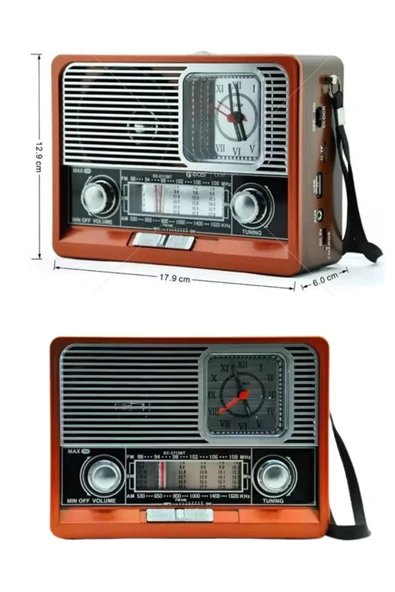 Nostaljik Vintage Radyo Taşınabilir Bluetooth Bağlantılı Hoparlör Radyo - Resim 3