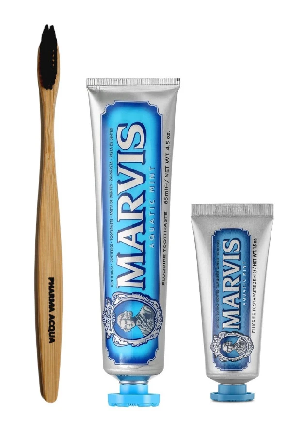 Pharma Acqua Bambu Diş Fırçası +Marvis Aqua - Naneli Diş Macunu 2li  - 85 ml + 25 ml