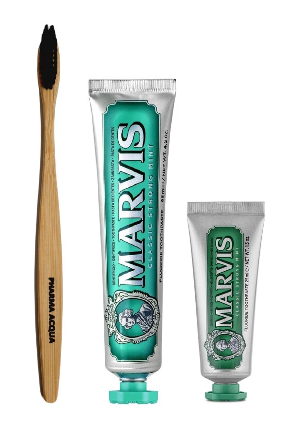 Pharma Acqua Bambu Diş Fırçası +Marvis Klasik Extra Nane 2li 85 ml + 25 ml