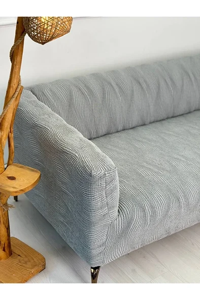 Kalın Krokan Kumaş Lastikli Kayma Yapmayan 3 Kişilik Tekli Kanepe Örtüsü - Resim 9