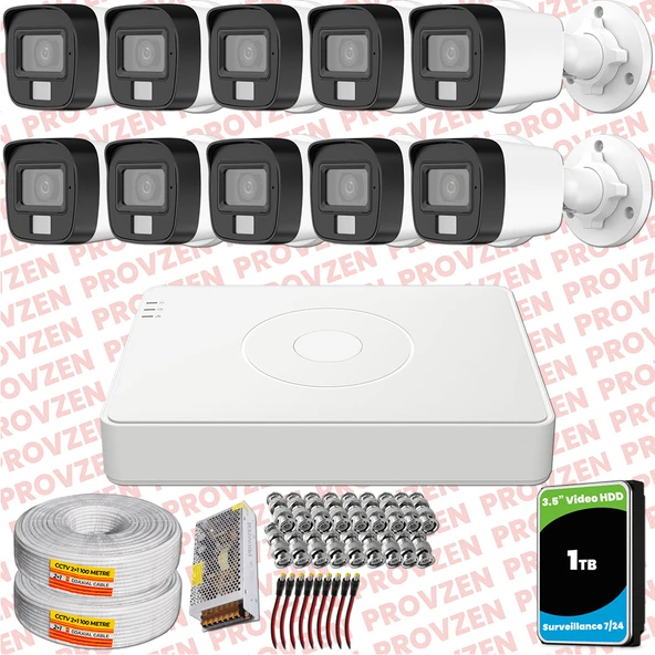 Provzen Hikvision 10 Kamera Hibrit ColorVu Full HD Güvenlik Kamera Olay Anında bildirim - 1
