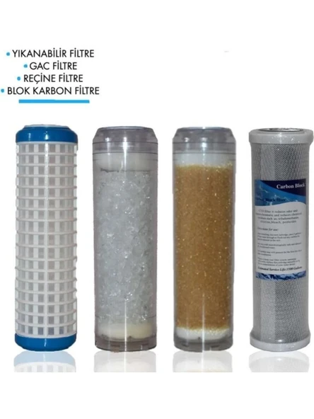 Daire Bina Sayaç Girişi 10" Inch 4 Aşama ( Yıkanabilir , Silifoz , Reçine , Blok ) Yedek Filtre Seti ürün görseli