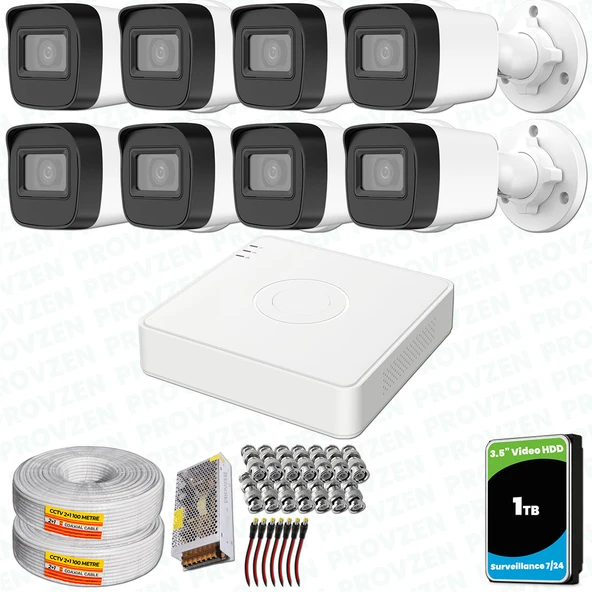 Provzen Hikvision 8 Kameralı Full HD Geniş Açı Güvenlik Kamerası 1TB Olay Anında bildirim ürün görseli