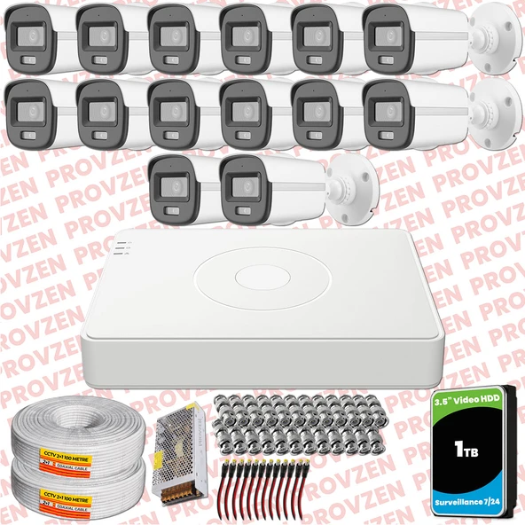 Provzen Hikvision ColorVu Full HD 14 Kameralı Gece Renkli Güvenlik Kamerası Olay Anında bildirim ürün görseli