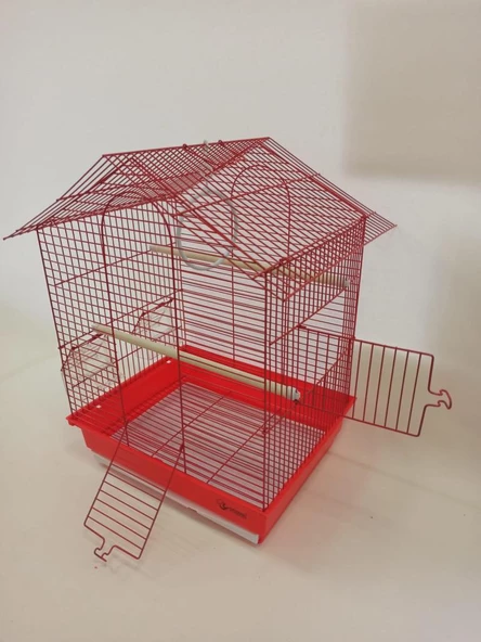 Dayang İki Kapılı Çatılı Kuş Kafesi 35x28x46 Kırmızı - 2