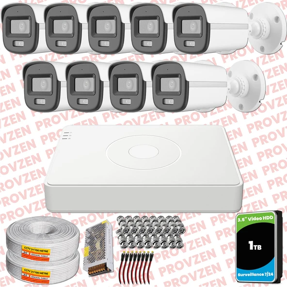 Provzen Hikvision ColorVu Full HD 9 Kameralı Gece Renkli Güvenlik Kamerası Olay Anında bildirim ürün görseli