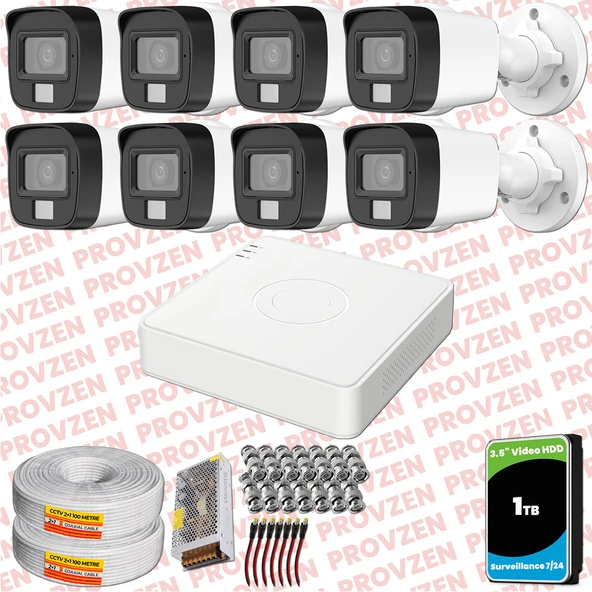 Provzen Hikvision 8 Kamera Hibrit ColorVu Full HD Güvenlik Kamera Olay Anında bildirim