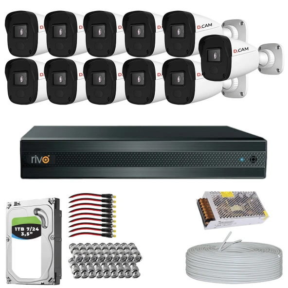 RİVO Dcam 11 Kameralı 40 Metre Gece Görüşlü Set 1TB 7/24 Hdd ürün görseli