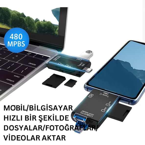 Çok Fonksiyonlu 6 in 1 OTG Kart Okuyucu Telefon Tablet PC Uyumlu - 4