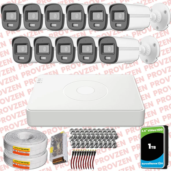 Provzen Hikvision ColorVu Full HD 11 Kameralı Gece Renkli Güvenlik Kamerası Olay Anında bildirim ürün görseli