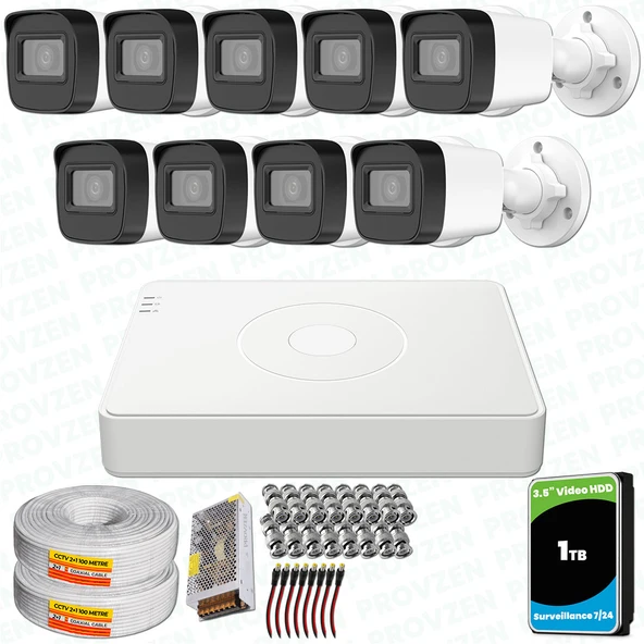 Provzen Hikvision 9 Kameralı Full HD Geniş Açı Güvenlik Kamerası 1TB Olay Anında bildirim ürün görseli