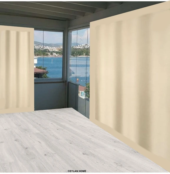 GENCER Home Balkon Perdesi Kuş Gözü Ölçü Seçenekli Düz Krem - 2