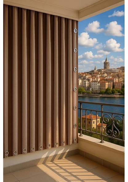 CEYLAN Home Balkon Perdesi Kuş Gözü Ölçü Seçenekli Kahverengi İnce - 2