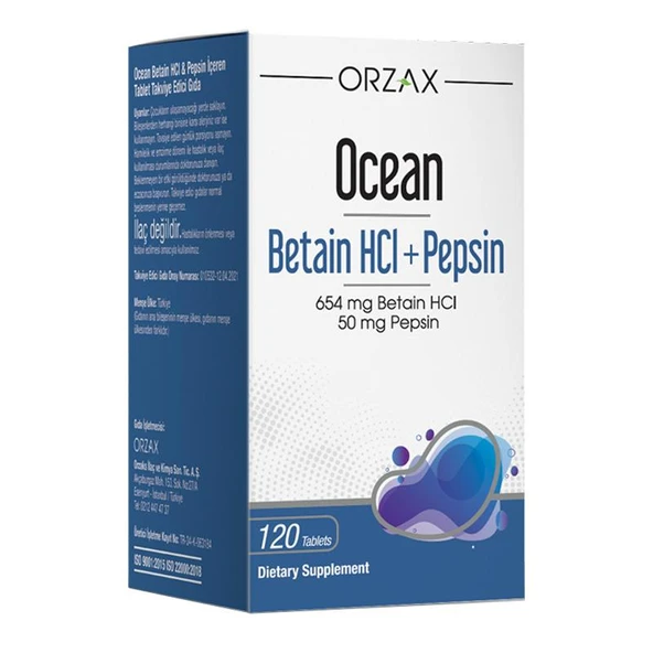 Orzax Ocean Betain HCI+ Pepsin Takviye Edici Gıda 120 Tablet ürün görseli 1