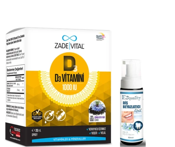 Zade Vital 1000IU D3 Vitamini ve Çörek Otu Yaği İçeren Sprey 20 ml - Diş Beyazlatıcı Köpük Hediye ürün görseli 1