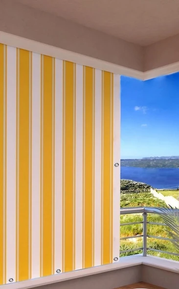 Gencer Home Balkon Perdesi Kuş Gözü Ölçü Seçenekli Sarı Beyaz - 1