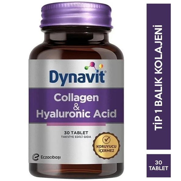 Dynavit Collagen Hyaluronic Acid 30 Tablet Kolajen ve Hyaluronik Asit Takviyesi - 2 ürün görseli 1