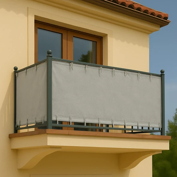 GENCER Home Balkon Perdesi Bağcıklı Ölçü Seçenekli Düz Koyu Gri - 1