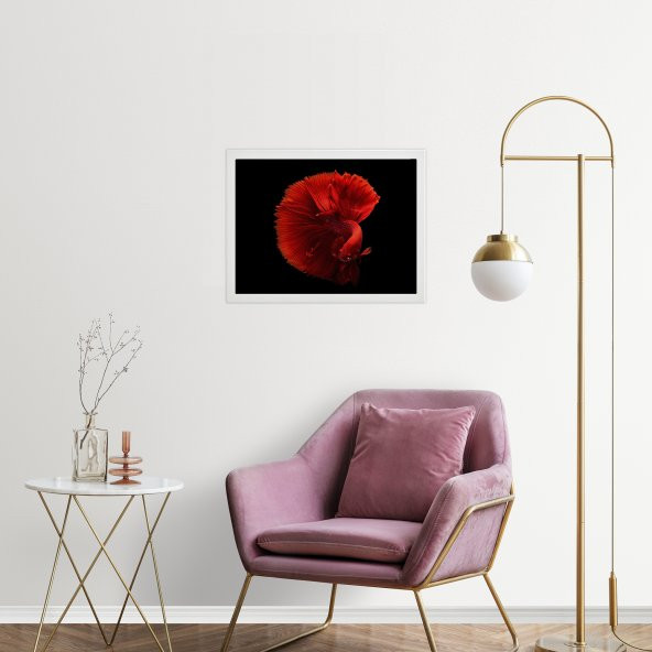 Kitap Şeyleri Beyaz Ikea Çerçeveli Kırmızı Balık Tablo - 1