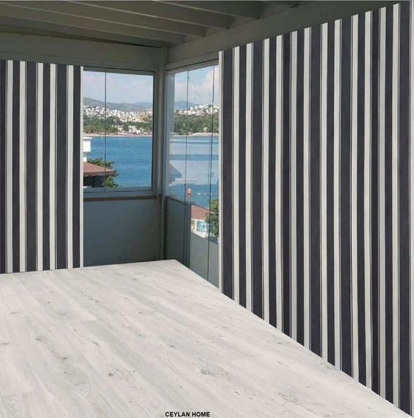Ceylan Home Balkon Perdesi Gri Beyaz Çizgili Ölçü Seçenekli - 1