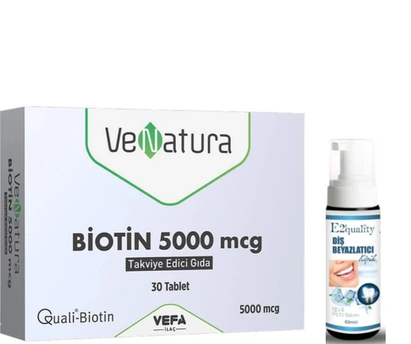 VeNatura Biotin 5000 mcg Takviye Edici Gıda 30 Tablet - Diş Beyazlatıcı Köpük Hediye ürün görseli 1