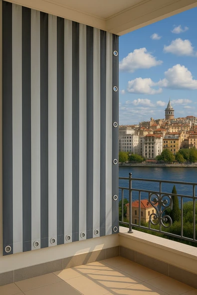 GENCER Home Balkon Perdesi Kuş Gözü Ölçü Seçenekli Koyu Gri-Gri - 1
