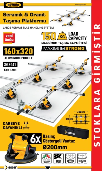 SGS941 - Seramik Granit Fayans Taşıma Vantuzu Platformu 160 x 320 cm - 2