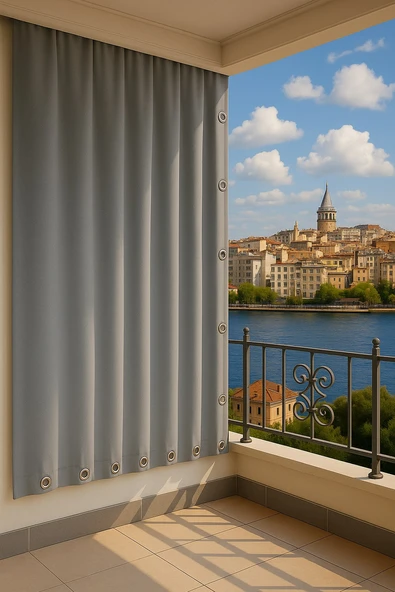 GENCER Home Balkon Perdesi Kuş Gözü Ölçü Seçenekli Gri - 1