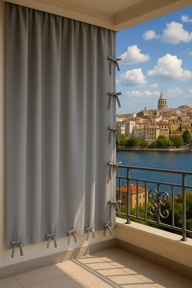 GENCER Home Balkon Perdesi Bağcıklı Ölçü Seçenekli Gri ürün görseli 1