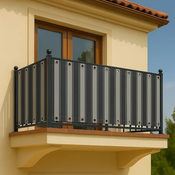 GENCER Home Balkon Perdesi Kuş Gözü Ölçü Seçenekli Koyu Gri-Gri - 1