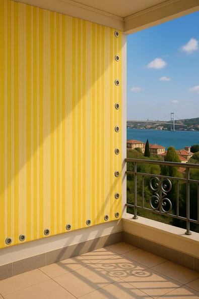GENCER Home Balkon Perdesi Kuş Gözü Ölçü Seçenekli Sarı İnce - 1