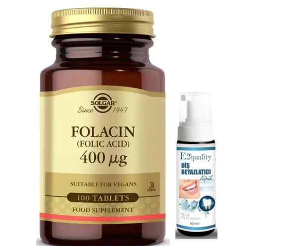 Solgar Folic Acid (Folacin) 400 mcg 100 Tablet - Diş Beyazlatıcı Köpük Hediye ürün görseli 1