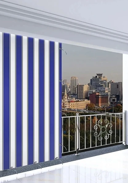 GENCER Home Balkon Perdesi Bağcıklı Ölçü Seçenekli Mavi Beyaz - 1