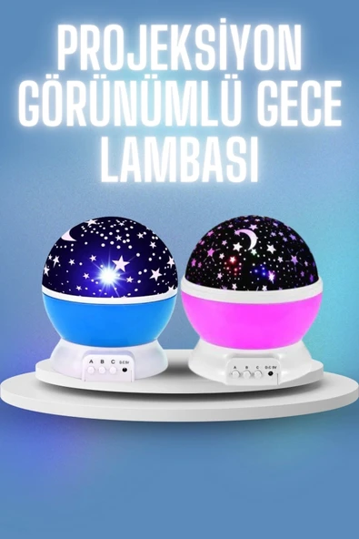 Renkli Yıldızlı Gökyüzü Projeksiyon Gece Lambası Pilli ve USB Kablolu ürün görseli 1