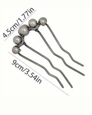 1 Adet-Kadınlar İçin Elegant Saç Takı – İncili Fransız Twist Saç Çatalı, Vintage Bun Maker - Resim 3