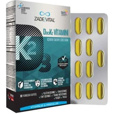 Zade Vital D3 + K2 Vitamini İçeren Takviye Edici Gıda 30 Yumuşak Kapsül ürün görseli