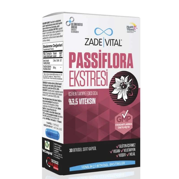 Zade Vital Passiflora Ekstresi İçeren Takviye Edici Gıda 30 Bitkisel Kapsül ürün görseli